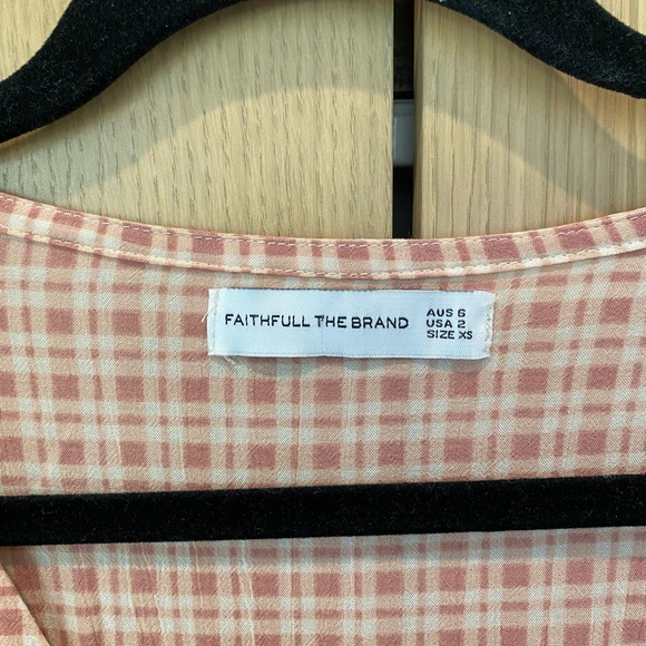 FAITHFUL THE BRAND Revolve Maple Pink Plaid Cut Out Midi Dress, size xs - Picture 9 of 9